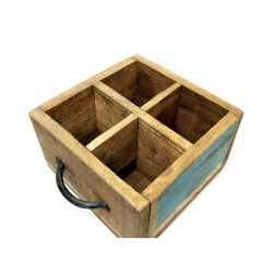 Skrzynka szufladka ze starego drewna poczwórna Niebieska